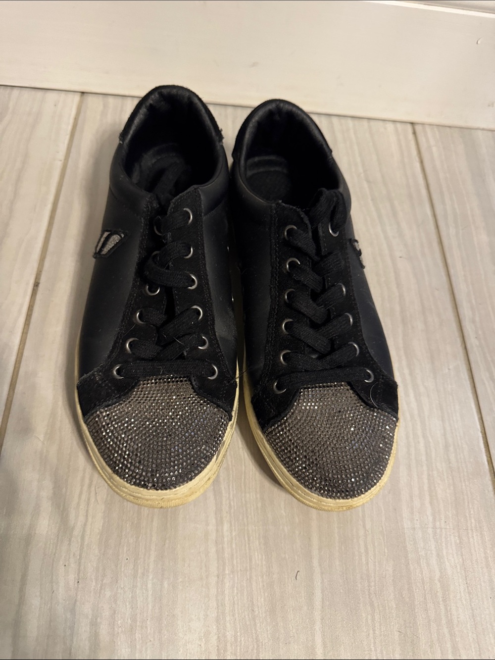 Skechers Black Lace-Up Sneakers with Rhinestone Toe